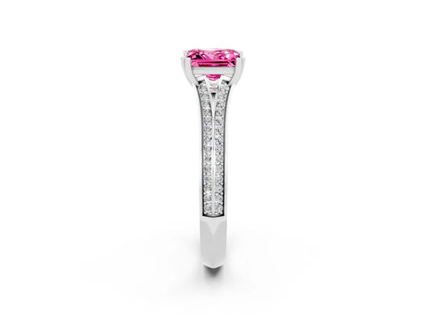 White gold Princess Cut Pink Sapphire Split Shank Engagement Ring with Pavé Band_26
