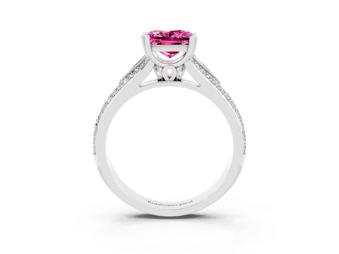 White gold Princess Cut Pink Sapphire Split Shank Engagement Ring with Pavé Band_27