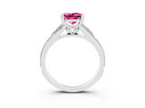 White gold Princess Cut Pink Sapphire Split Shank Engagement Ring with Pavé Band_27