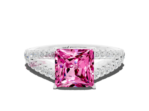 White gold Princess Cut Pink Sapphire Split Shank Pavé Engagement Ring with Four-Prong Setting_12