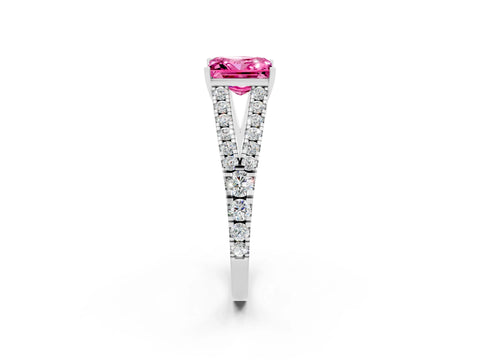 White gold Princess Cut Pink Sapphire Split Shank Pavé Engagement Ring with Four-Prong Setting_14
