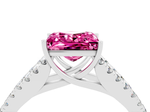 White gold Princess Cut Pink Sapphire Split Shank Pavé Engagement Ring with Four-Prong Setting_16
