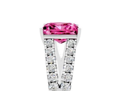 White gold Princess Cut Pink Sapphire Split Shank Pavé Engagement Ring with Four-Prong Setting_17