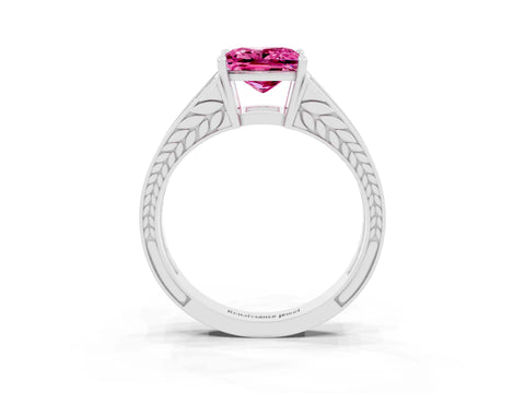 White gold Princess Cut Pink Sapphire Split Shank Ring with Pavé Band and Four-Prong Setting_3