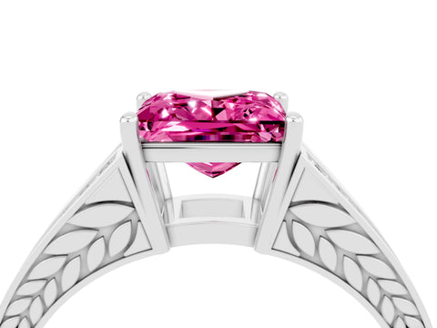 White gold Princess Cut Pink Sapphire Split Shank Ring with Pavé Band and Four-Prong Setting_4