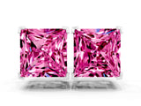 White gold Princess Cut Pink Sapphire Stud Earrings_24