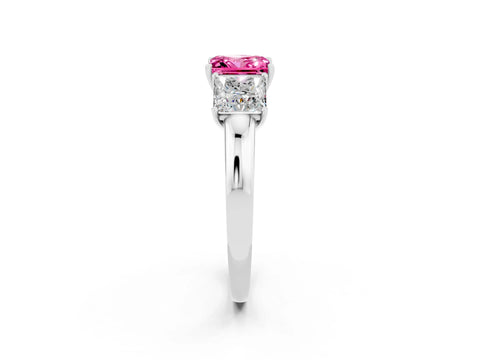 White gold Princess Cut Pink Sapphire Three-Stone Ring with Four-Prong Setting and Classic Band_2