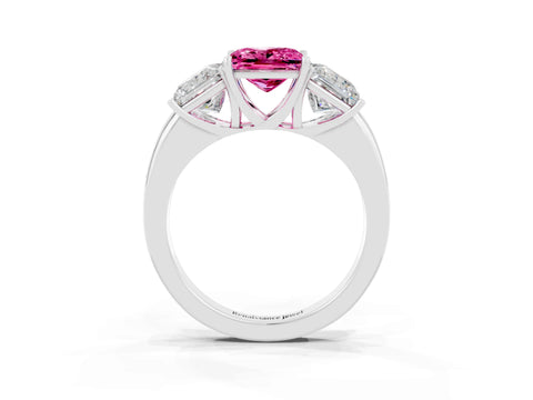 White gold Princess Cut Pink Sapphire Three-Stone Ring with Four-Prong Setting and Classic Band_3