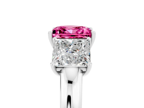 White gold Princess Cut Pink Sapphire Three-Stone Ring with Four-Prong Setting and Classic Band_5