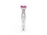 White gold Princess Cut Pink Sapphire Three-Stone Ring with Pavé Split Shank and Four-Prong Setting_26