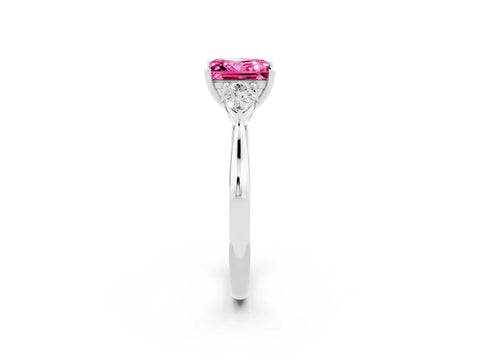 White gold Princess Cut Pink Sapphire Three-Stone Ring with Pear Side Stones and Four-Prong Setting_14