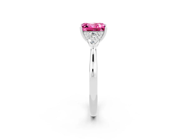 White gold Princess Cut Pink Sapphire Three-Stone Ring with Pear  Side Stones and Prong Setting