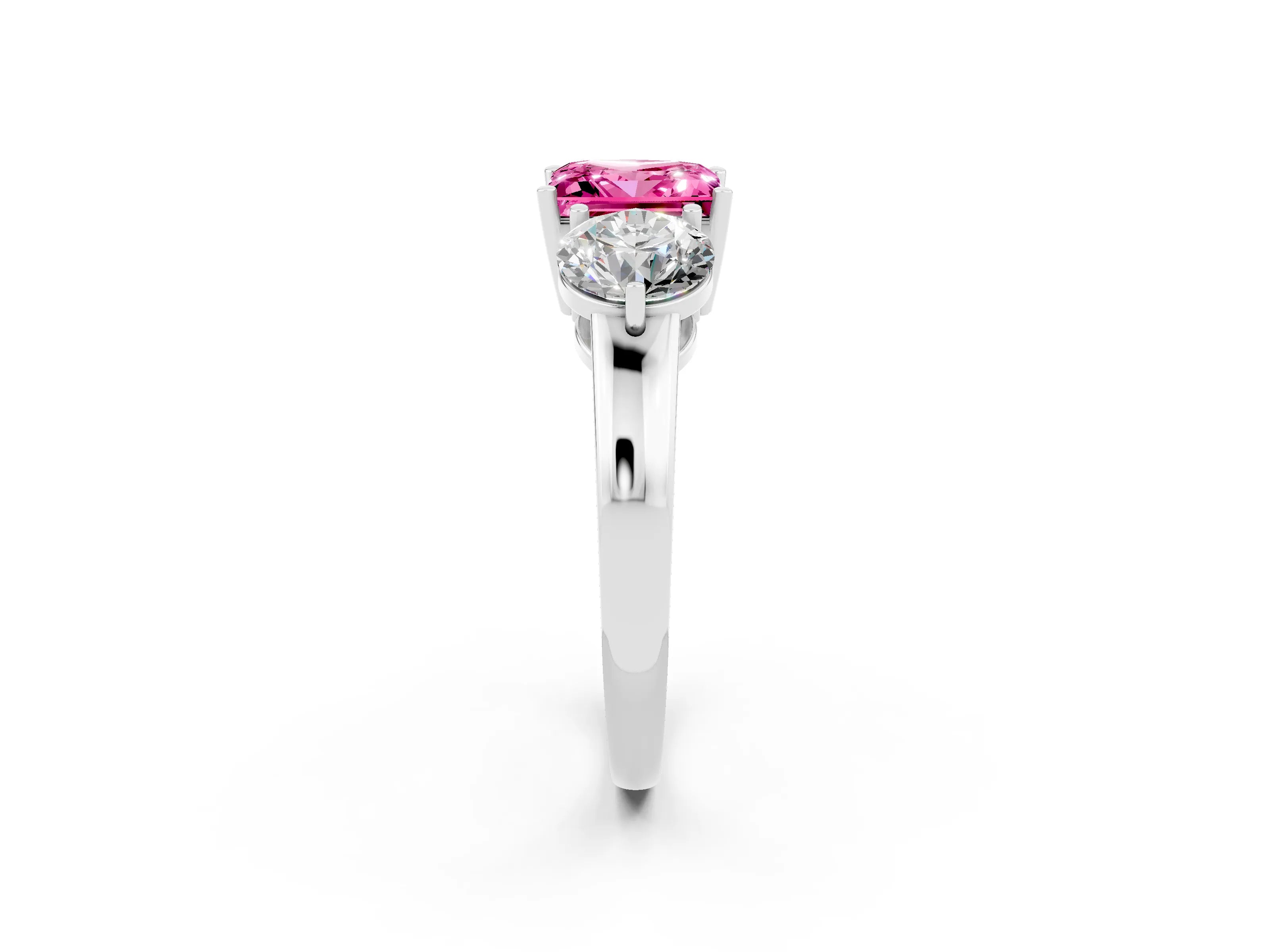 White gold Princess Cut Pink Sapphire Three-Stone Ring with Prong Setting and Classic Band_2