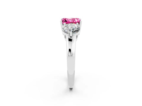White gold Princess Cut Pink Sapphire Three-Stone Ring with Prong Setting and Classic Band_2