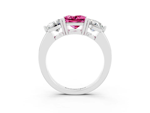 White gold Princess Cut Pink Sapphire Three-Stone Ring with Prong Setting and Classic Band_3