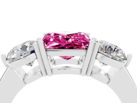 White gold Princess Cut Pink Sapphire Three-Stone Ring with Prong Setting and Classic Band_4