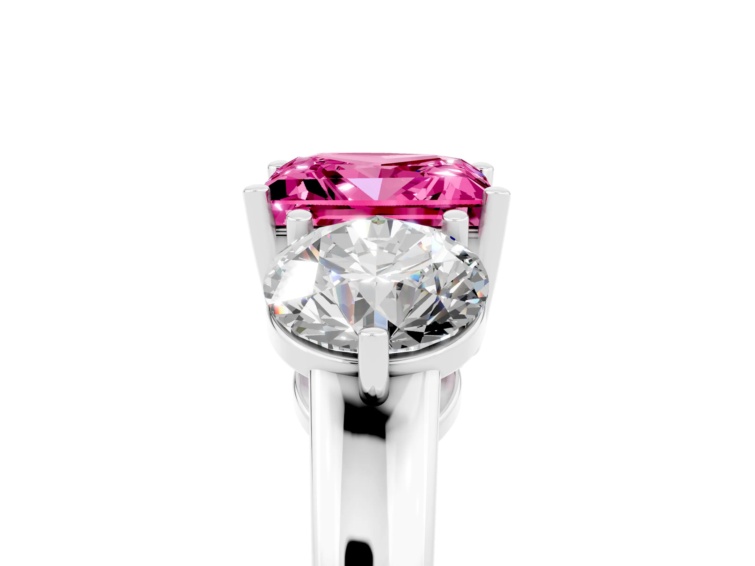 White gold Princess Cut Pink Sapphire Three-Stone Ring with Prong Setting and Classic Band_5
