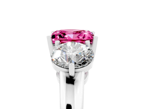 White gold Princess Cut Pink Sapphire Three-Stone Ring with Prong Setting and Classic Band_5