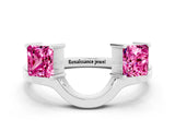 White gold Princess Cut Pink Sapphire Two-Stone Open Band Ring with Four-Prong Setting_18