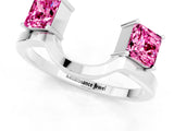 White gold Princess Cut Pink Sapphire Two-Stone Open Band Ring with Four-Prong Setting_19