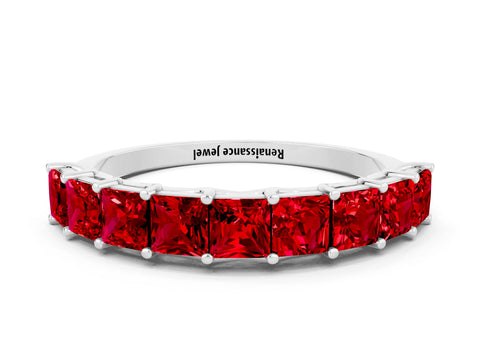 White gold Princess Cut Ruby Channel-Set Eternity Band with Prong Setting_6