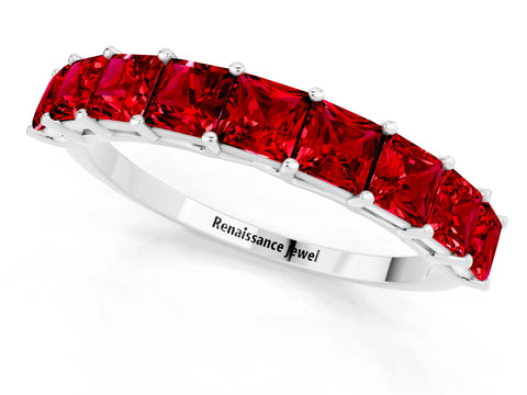White gold Princess Cut Ruby Channel-Set Eternity Band with Prong Setting_7