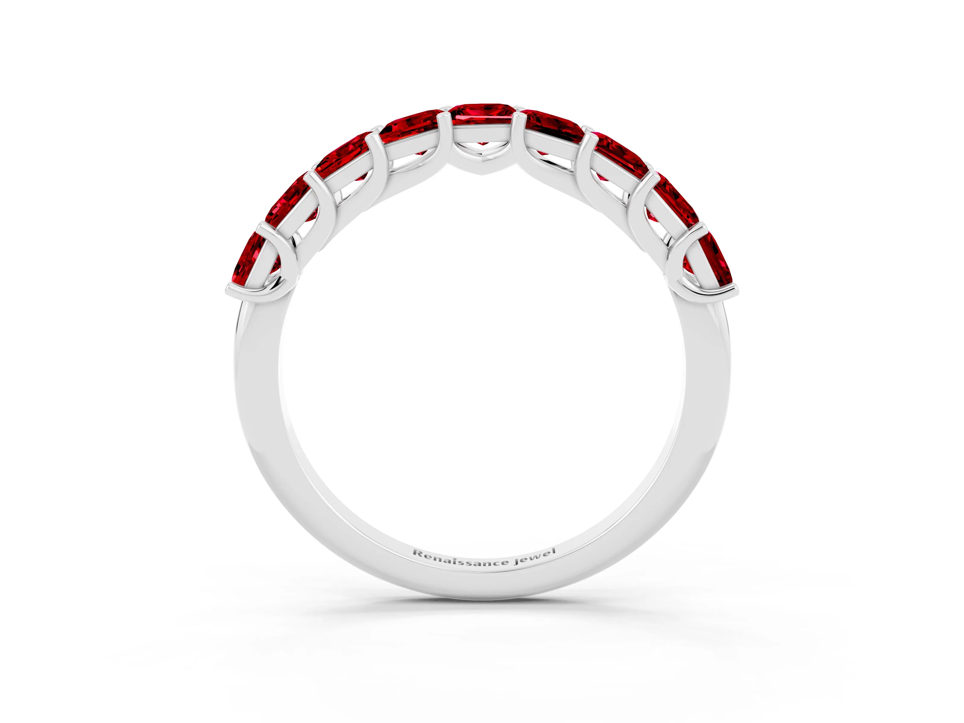 White gold Princess Cut Ruby Channel-Set Eternity Band with Prong Setting_9