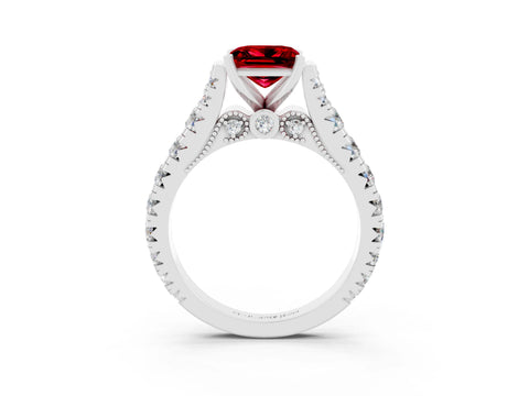 White gold Princess Cut Ruby Classic Solitaire Ring with Pavé Band and Four-Prong Setting_3