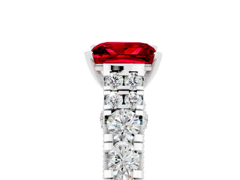 White gold Princess Cut Ruby Classic Solitaire Ring with Pavé Band and Four-Prong Setting_5