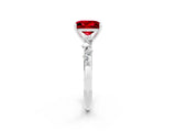 White gold Princess Cut Ruby Cluster Side Stone Solitaire Ring with Prong Setting_26