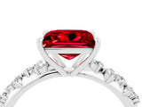 White gold Princess Cut Ruby Cluster Side Stone Solitaire Ring with Prong Setting_28