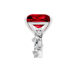 White gold Princess Cut Ruby Cluster Side Stone Solitaire Ring with Prong Setting_29