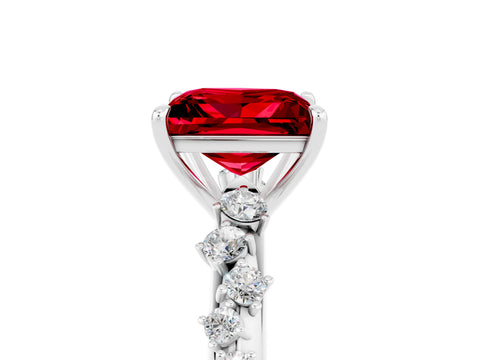 White gold Princess Cut Ruby Cluster Side Stone Solitaire Ring with Prong Setting_29