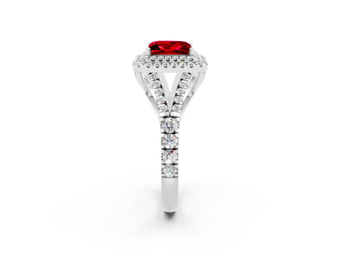 White gold Princess Cut Ruby Double Halo Ring with Split Shank and Prong Setting_62