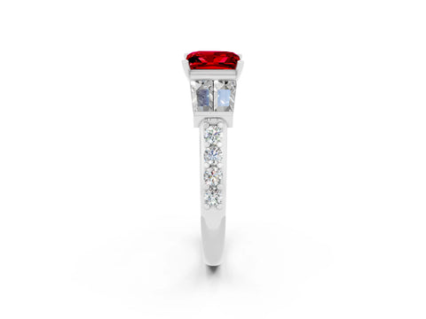 White gold Princess Cut Ruby Engagement Ring with Baguette Side Stones and Channel Set Band_2