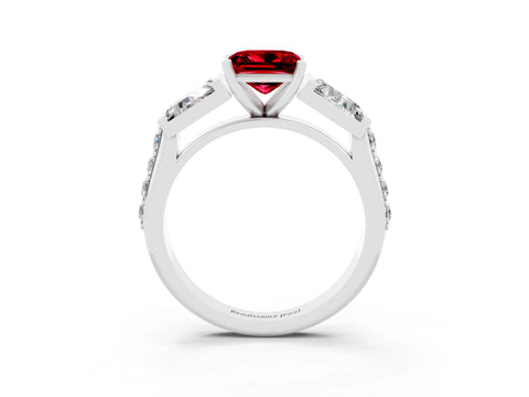 White gold Princess Cut Ruby Engagement Ring with Baguette Side Stones and Channel Set Band_3