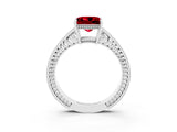 White gold Princess Cut Ruby Engagement Ring with Milgrain Channel Set Band and Prong Setting_3