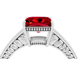 White gold Princess Cut Ruby Engagement Ring with Milgrain Channel Set Band and Prong Setting_4