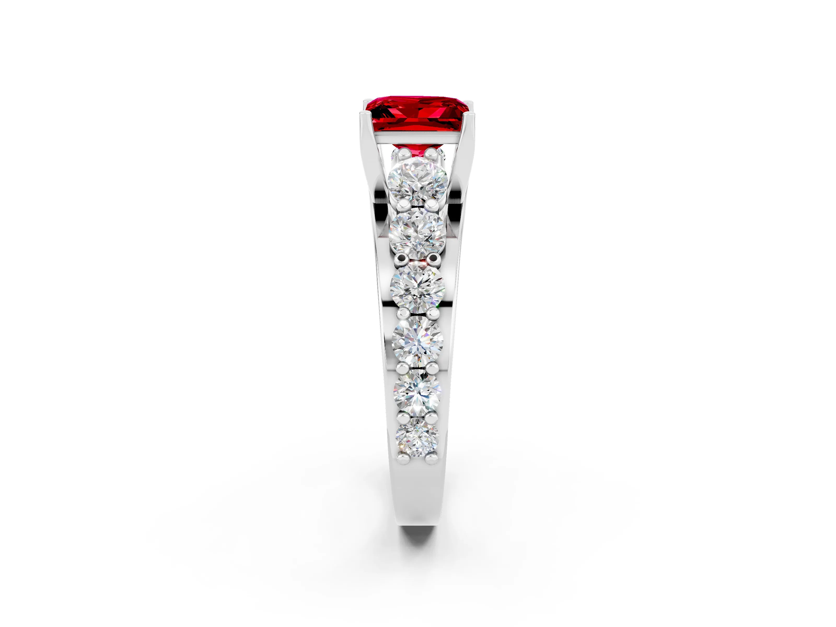 White gold Princess Cut Ruby Engagement Ring with Pavé Band and Four-Prong Setting_2