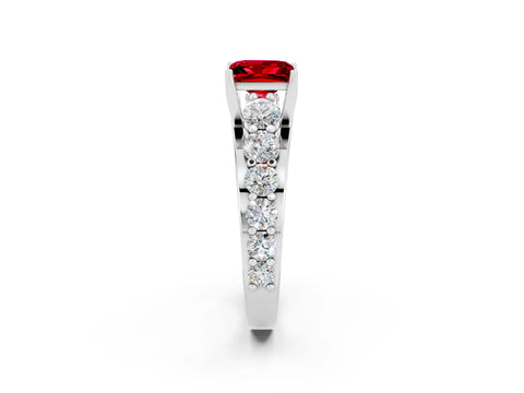 White gold Princess Cut Ruby Engagement Ring with Pavé Band and Four-Prong Setting_2