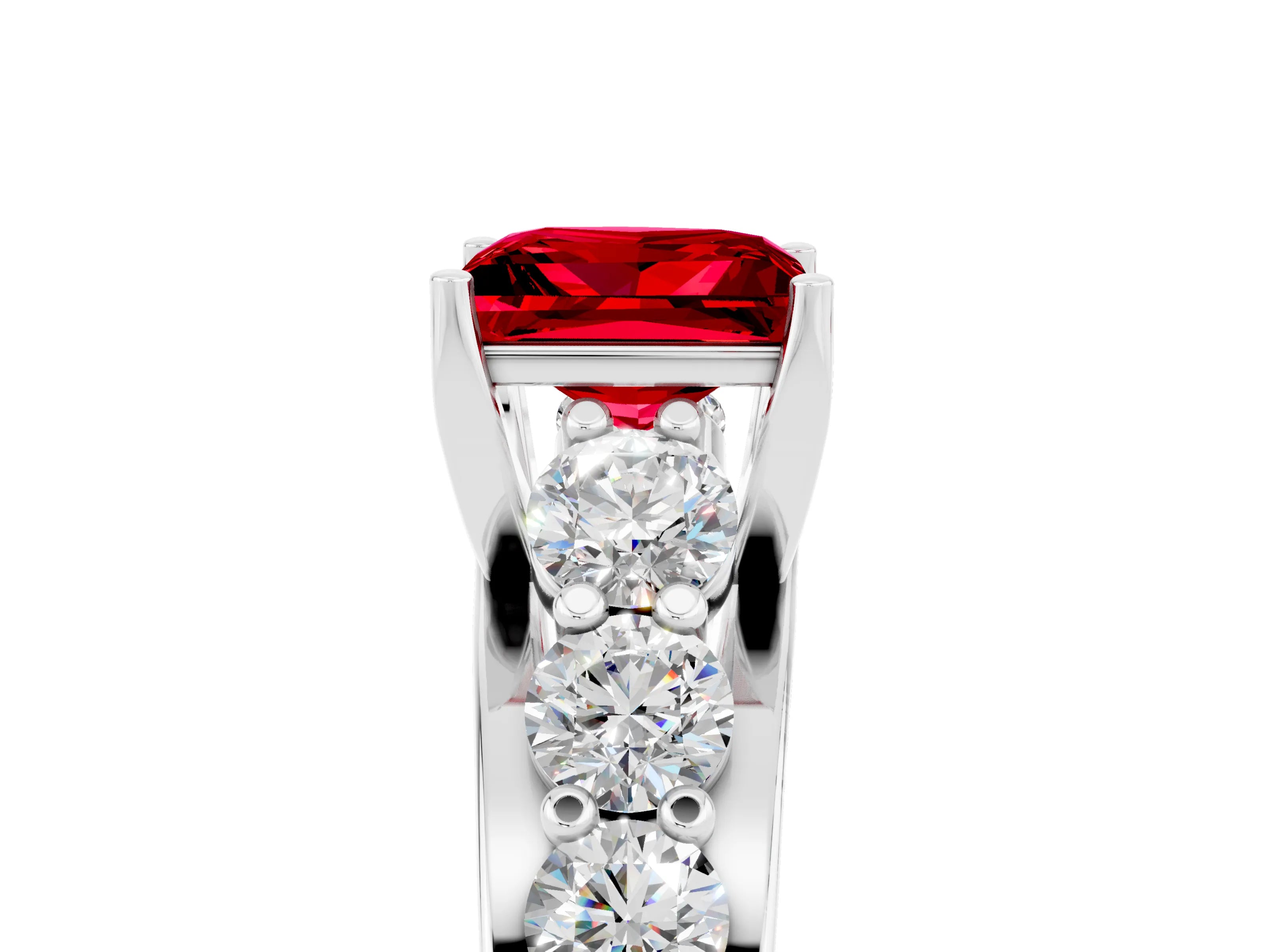 White gold Princess Cut Ruby Engagement Ring with Pavé Band and Four-Prong Setting_5
