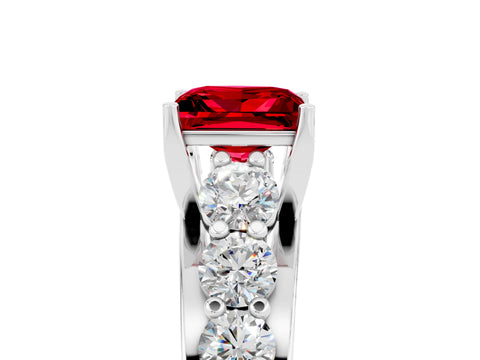 White gold Princess Cut Ruby Engagement Ring with Pavé Band and Four-Prong Setting_5