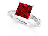 White gold Princess Cut Ruby Engagement Ring with Side Stone Accents and Four-Prong Setting_25