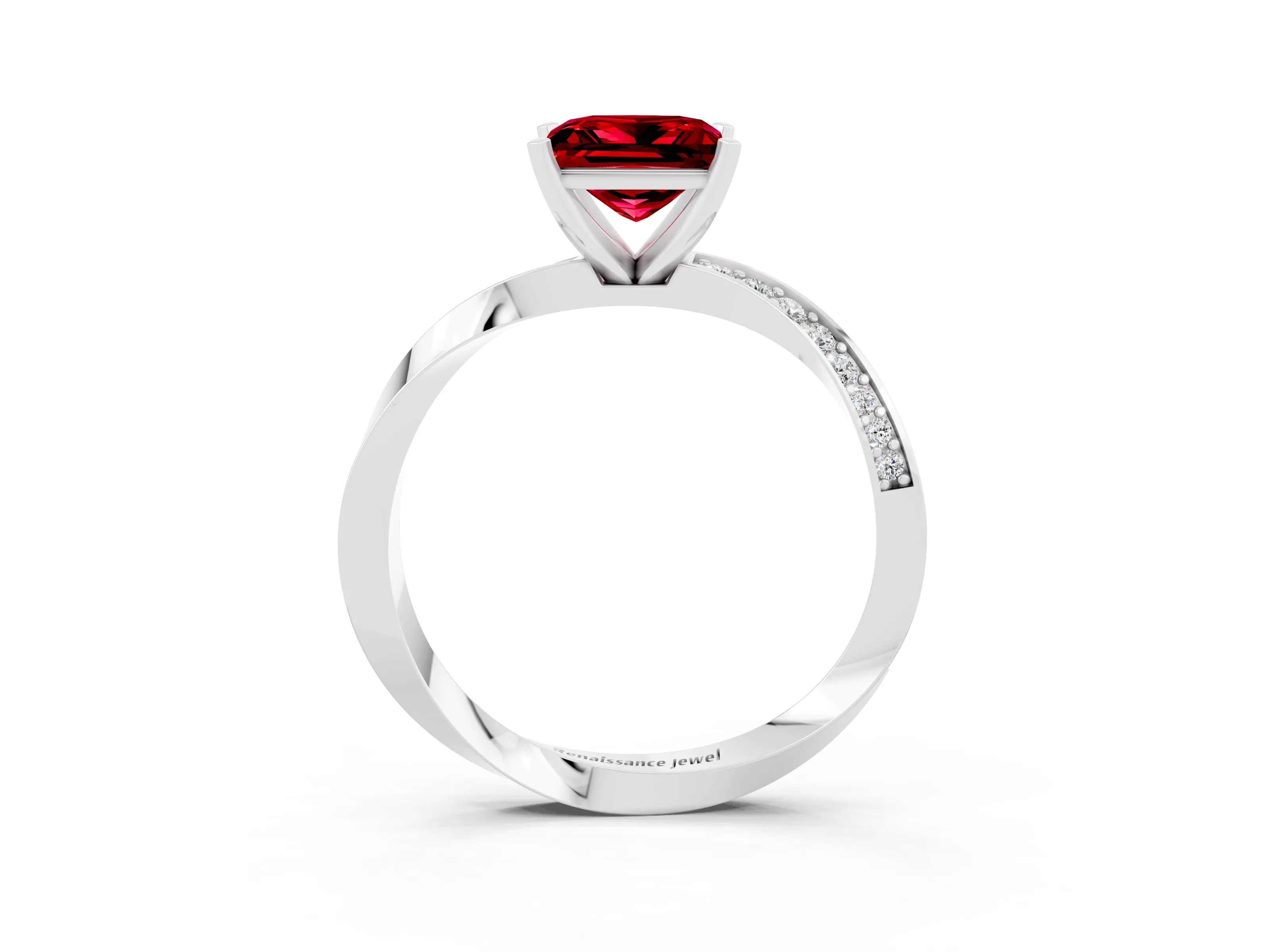 White gold Princess Cut Ruby Engagement Ring with Side Stone Accents and Four-Prong Setting_42