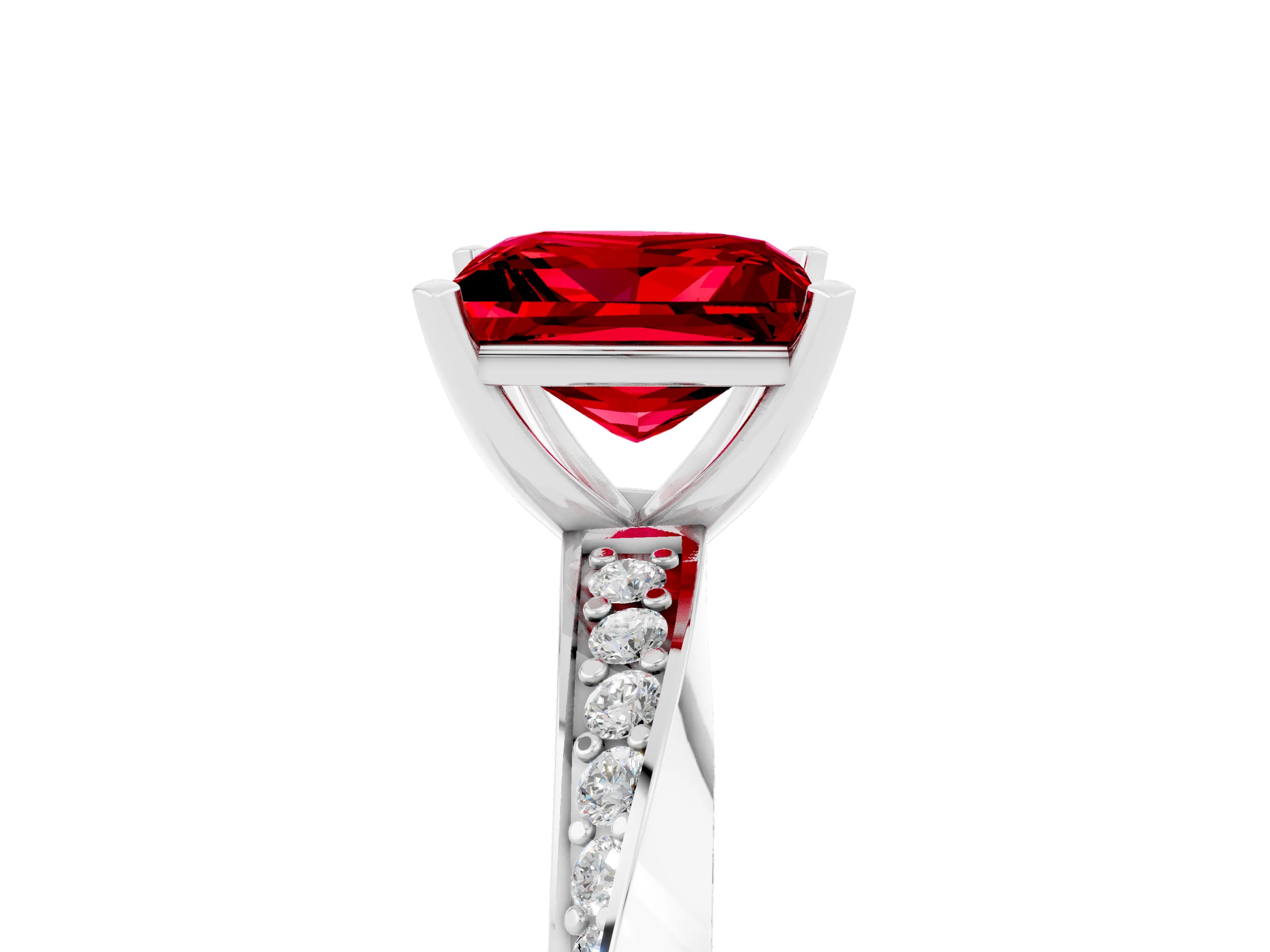 White gold Princess Cut Ruby Engagement Ring with Side Stone Accents and Four-Prong Setting_44