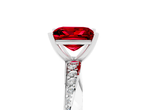 White gold Princess Cut Ruby Engagement Ring with Side Stone Accents and Four-Prong Setting_44
