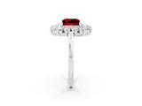 White gold Princess Cut Ruby Floral Double Halo Engagement Ring with Prong Setting_128