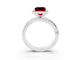 White gold Princess Cut Ruby Halo Ring with Round Split Shank and Prong Setting_63