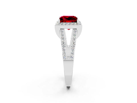 White gold Princess Cut Ruby Halo Ring with Split Shank U-Prong Band and Four-Prong Setting_2