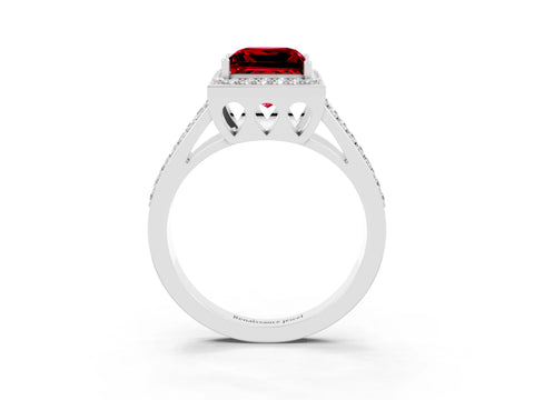 White gold Princess Cut Ruby Halo Ring with Split Shank U-Prong Band and Four-Prong Setting_3